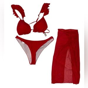 SHEIN Red Bikini Set with Cover-Up